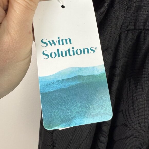 Swim Solutions 16W Black Tummy Control One Piece Swim Dress Plus NWT Pool Beach - Picture 7 of 8